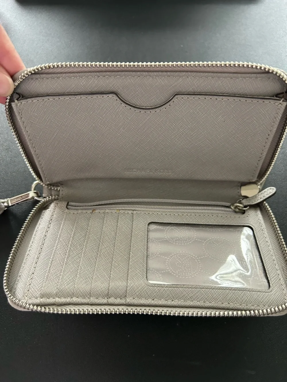 Michael Kors Gray Leather Wristlet Zip Around Wallet